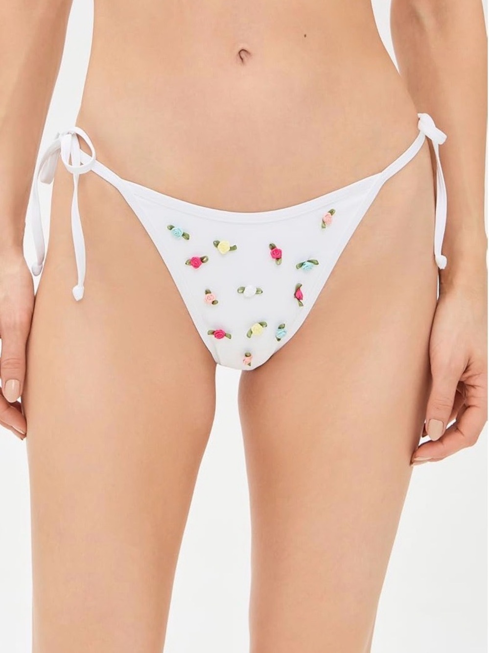 l*space White Tie-Side Bikini Bottom with Multicolor Embellishments
